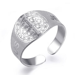 Adjustable Stainless Steel Couple Rings with Cross Design