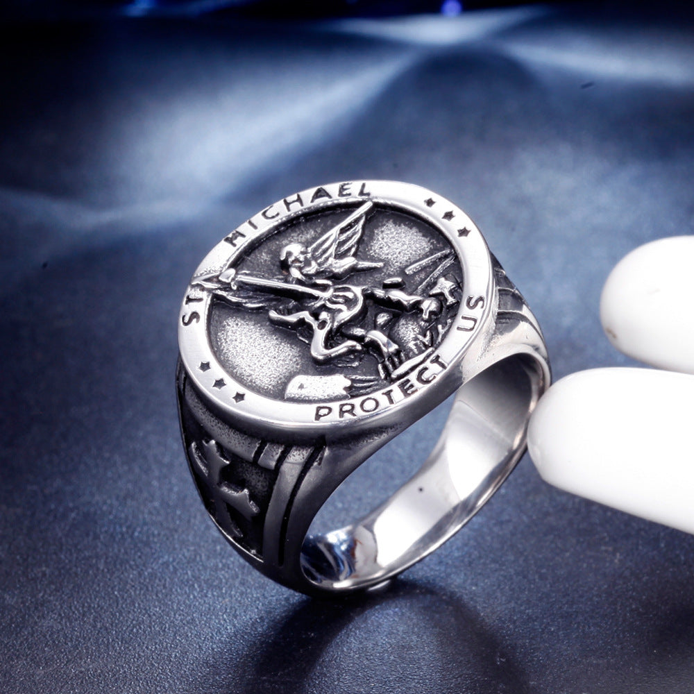 Titanium steel vintage cross ring