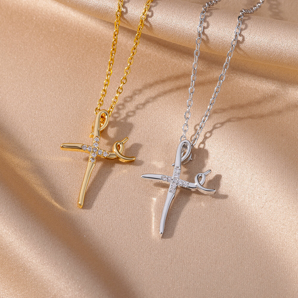 Trendy Minimalist Cross Pendant Necklace with Zirconia