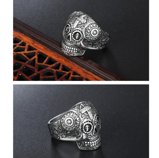 Vintage cross skull punk ring
