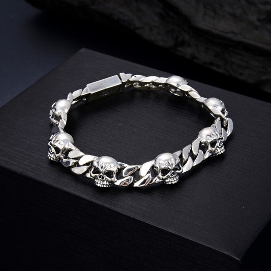 Pulseira de Caveira em Prata Esterlina para Homens Estilo Hip Hop
