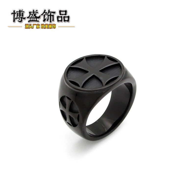 Retro Titanium Steel Cross Ring for Men's Punk Fashion