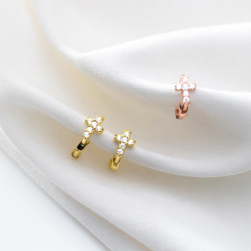Silver simple cross stud earrings