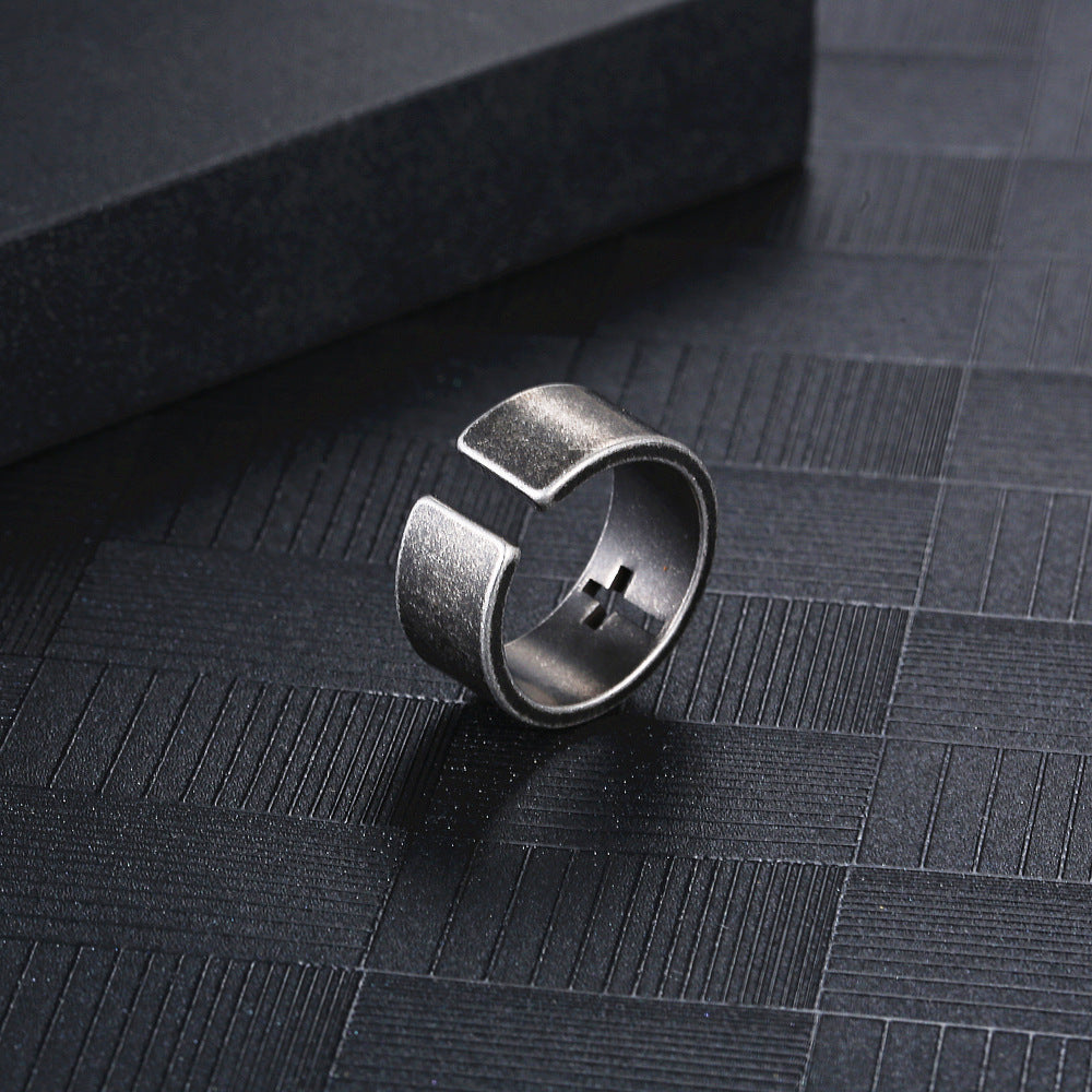 Retro Titanium Steel Hollow Cross Ring for Trendy Style