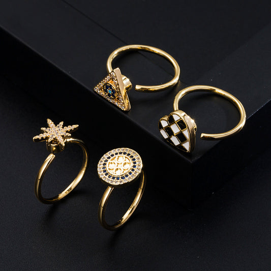 Rotatable Copper-plated Gold Zircon Ring for Women