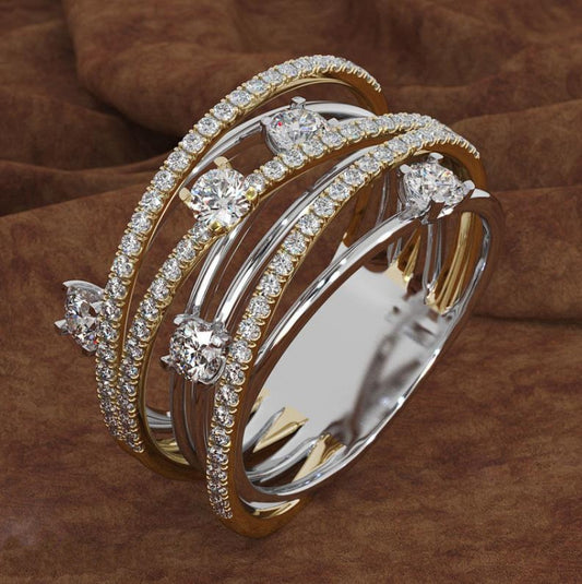 Micro-Inlaid Zircon Cross Color Separation Ring