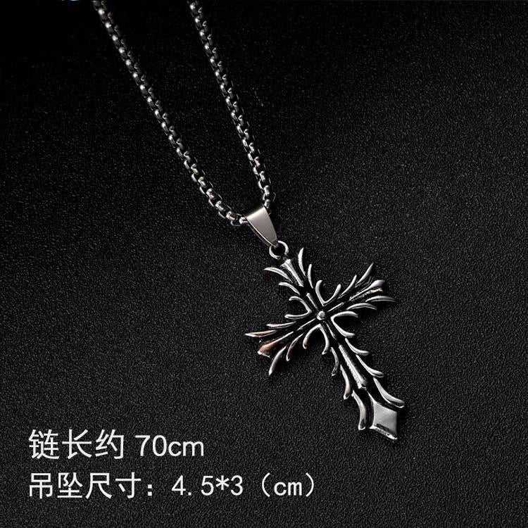 Retro cross pendant necklace with diamonds