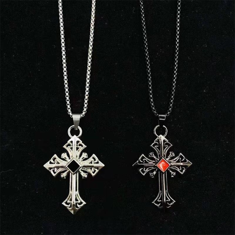 Retro cross pendant necklace with diamonds