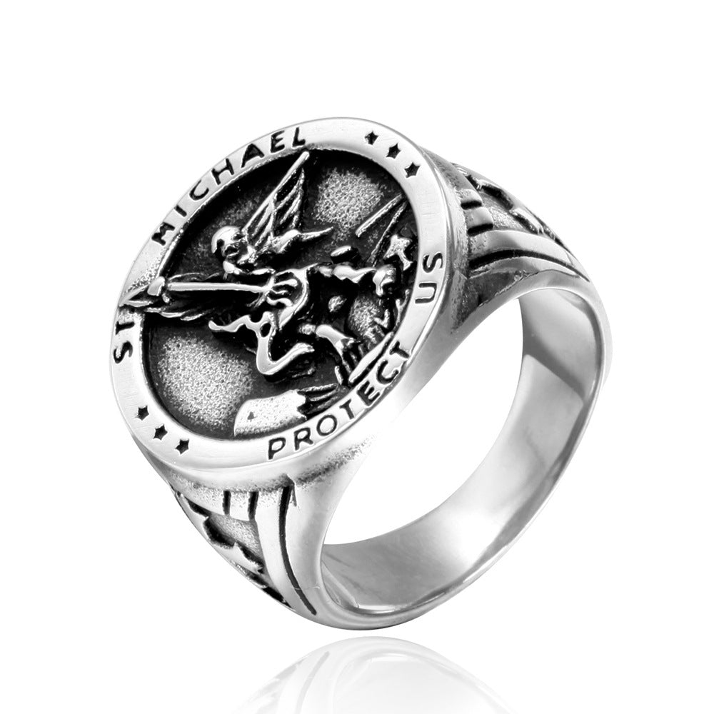 Titanium steel vintage cross ring