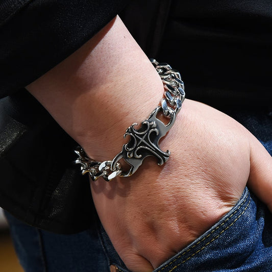 Bracelete Punk Masculino Estilo Hip Hop com Cruz