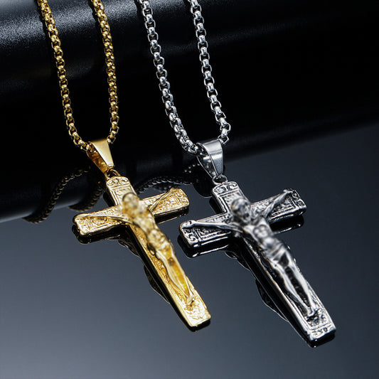 Vintage cross pendant necklace, titanium steel