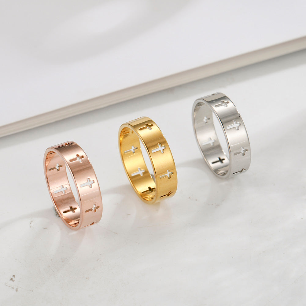 Classic Hollow Cross Stainless Steel Ring for Daily Wear