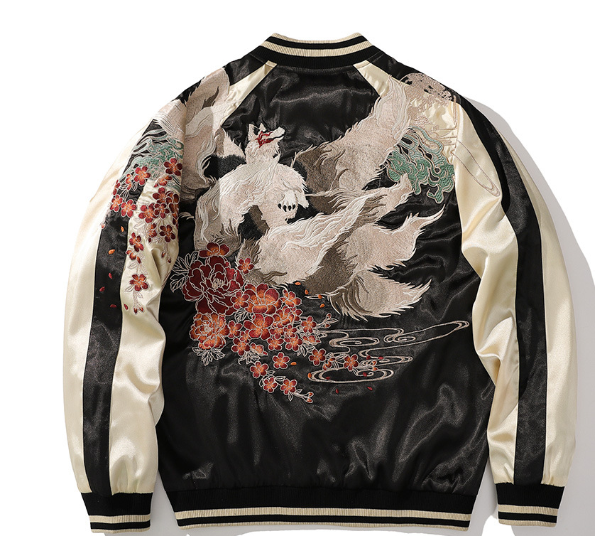 Men's Chinese Style Embroidered Baseball Jacket (Plus Size)
