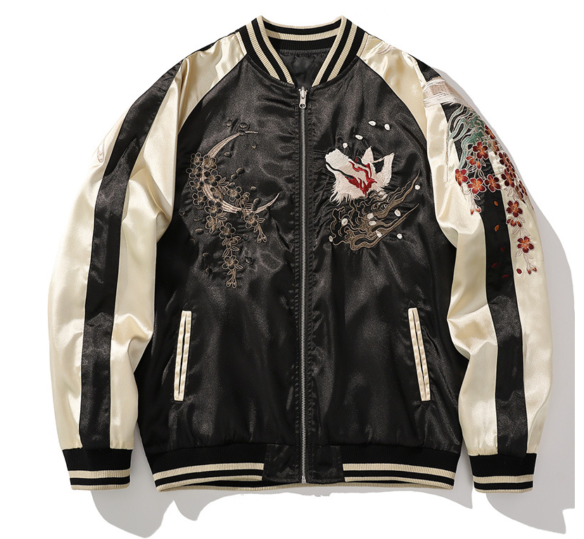 Men's Chinese Style Embroidered Baseball Jacket (Plus Size)