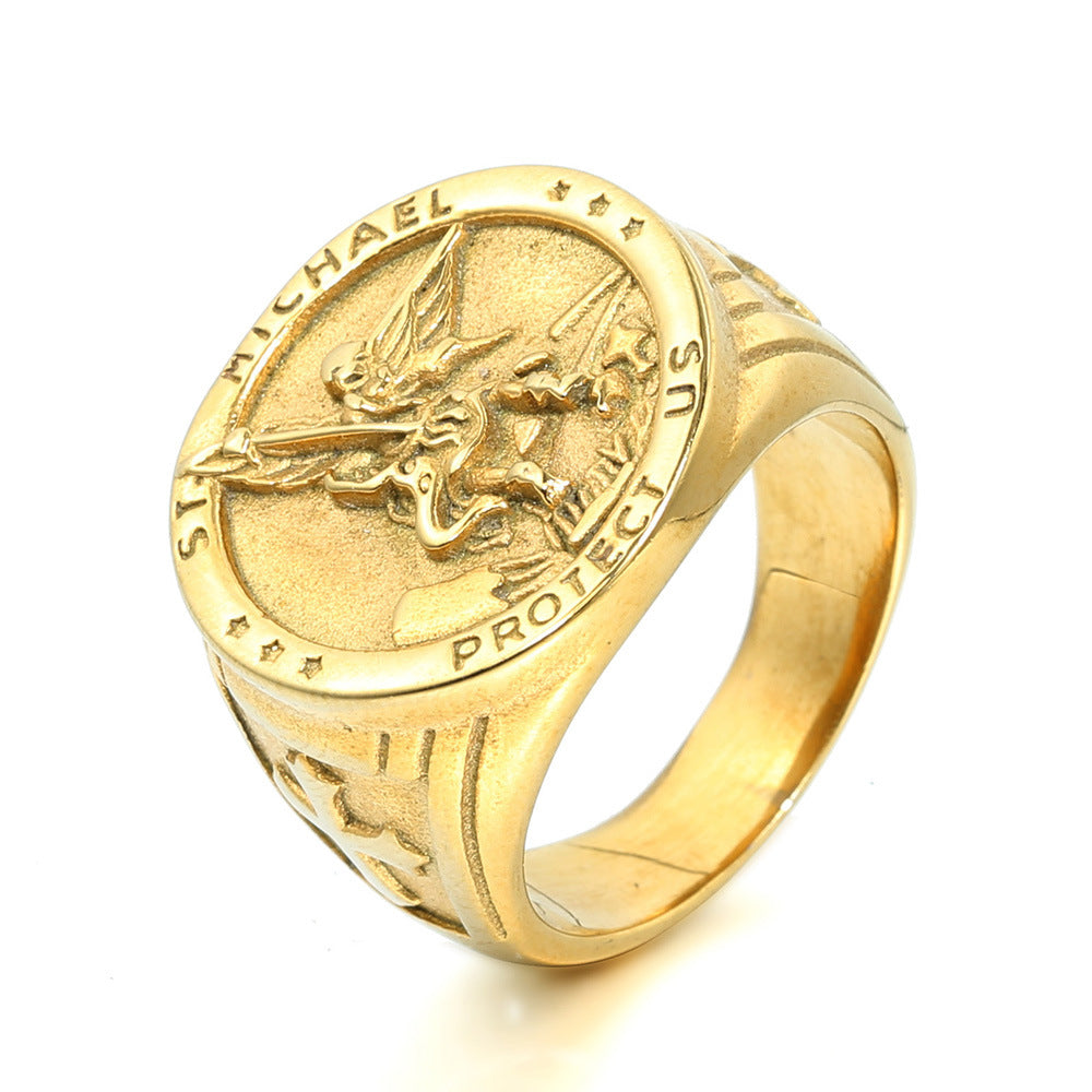 Titanium steel vintage cross ring