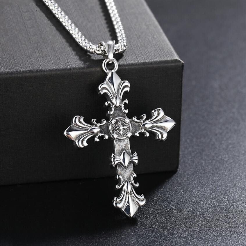 Retro cross pendant necklace with diamonds