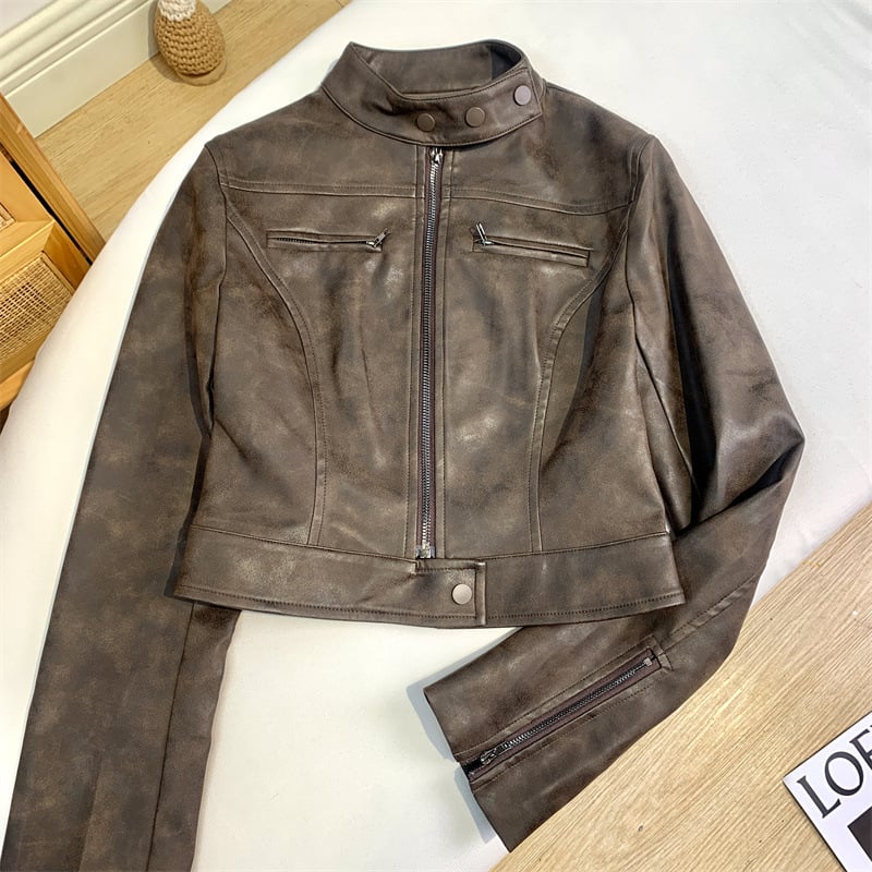 Punk Girls' Slim Fit Short Leather Jacket with Skirt