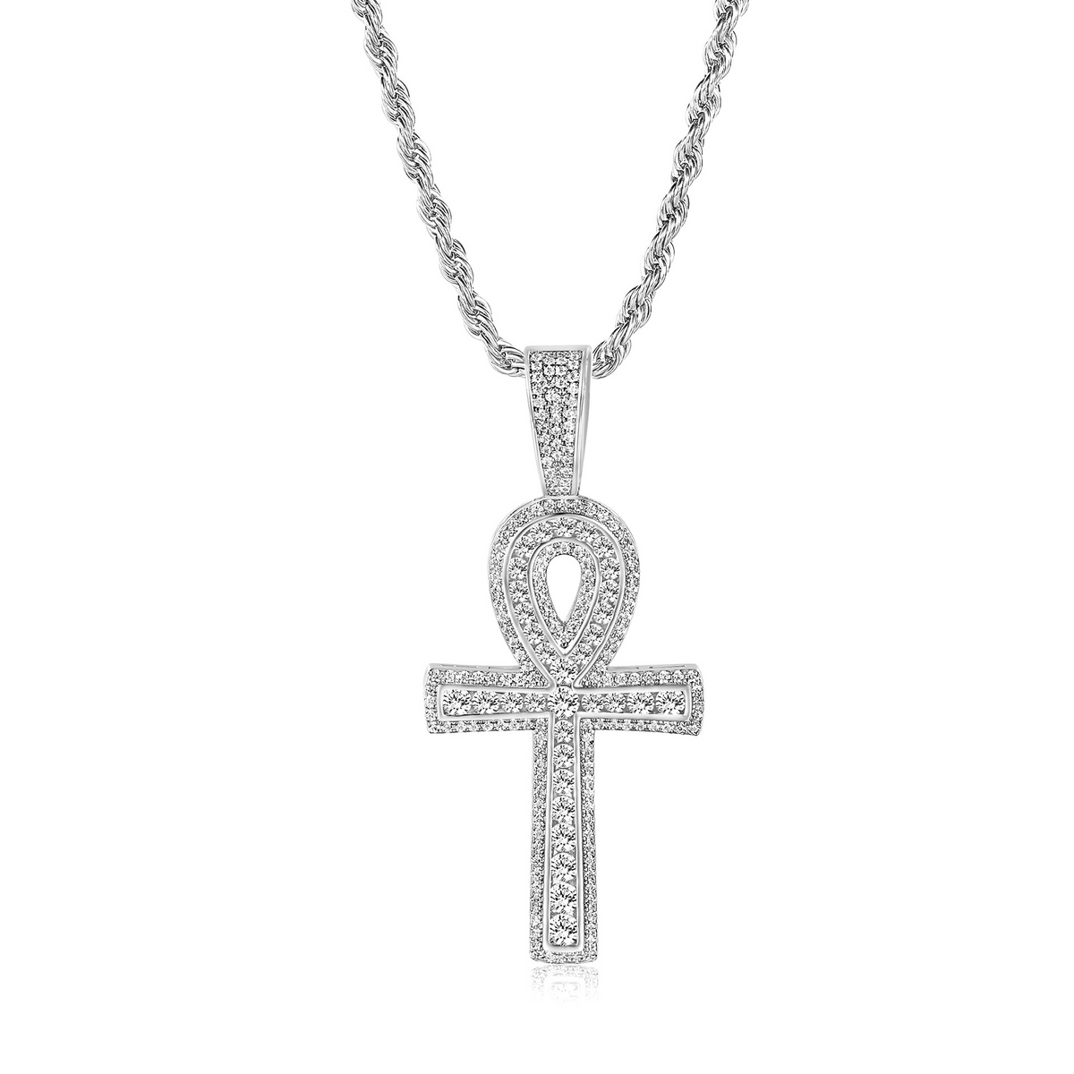 Ankh cross pendant necklace with zircon