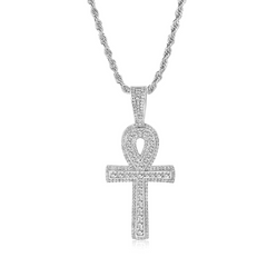 Micro Inlaid Zircon Ankh Cross Pendant Necklace