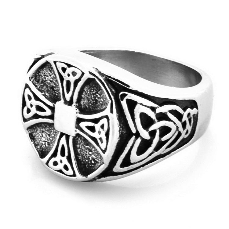 Cross Pattern Carved Ring in Stainless Steel
