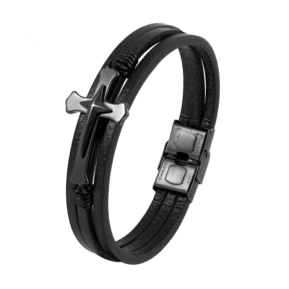 Men's Cross Bracelet - Handmade Stainless Steel Braid