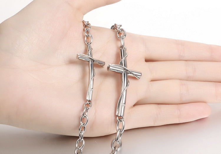 Titanium Steel Couple Bracelet with Classic Cross Design