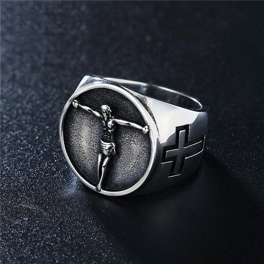 Men's Vintage Titanium Steel Cross Ring