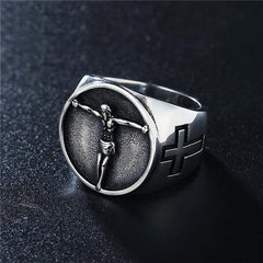 Men's Vintage Titanium Steel Cross Ring