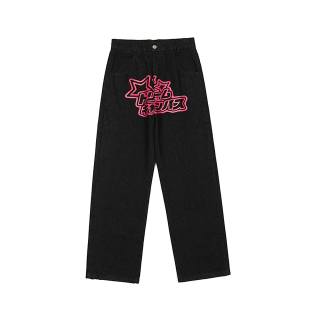 Vintage Wide Leg Embroidered Jeans