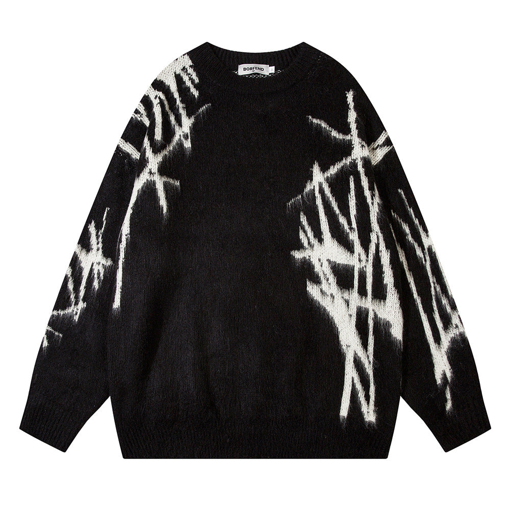 Hip hop graffiti embroidered crew neck sweater