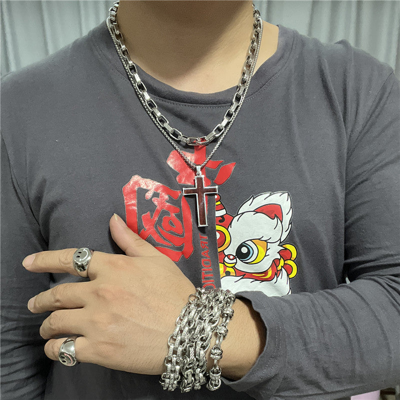 Punk Vintage Titanium Steel Cross Pendant Necklace