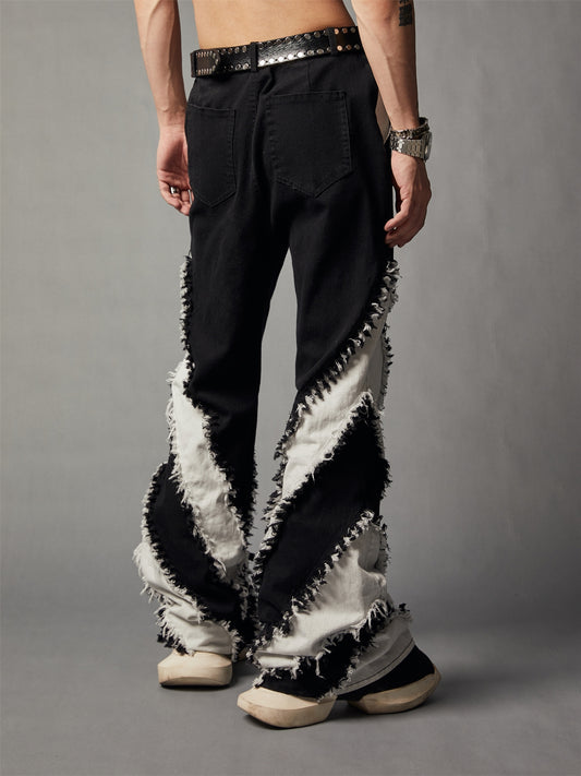 Black and white patchwork slim-fit washed jeans