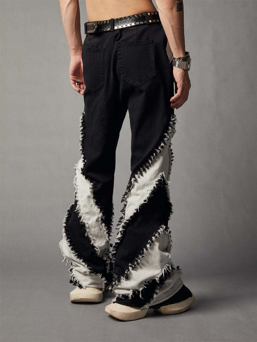 Black and white patchwork slim-fit washed jeans
