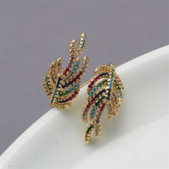 Women's Adjustable Copper Ring with Zircon Leaf Design