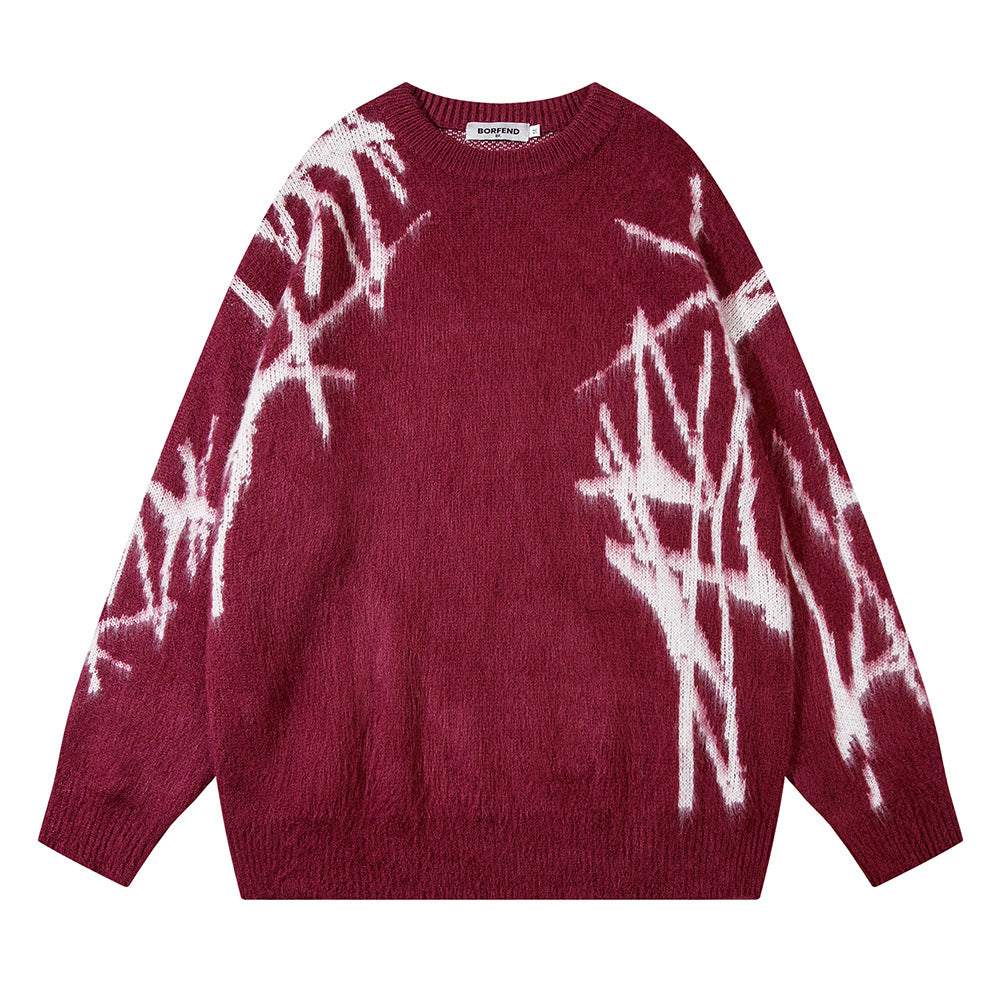 Men's Hip Hop Graffiti Embroidered Crew Neck Sweater