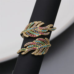Women's Adjustable Copper Ring with Zircon Leaf Design