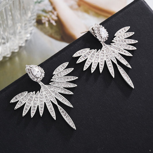 S925 Silver Angel Wing Earrings with Zirconia Accents
