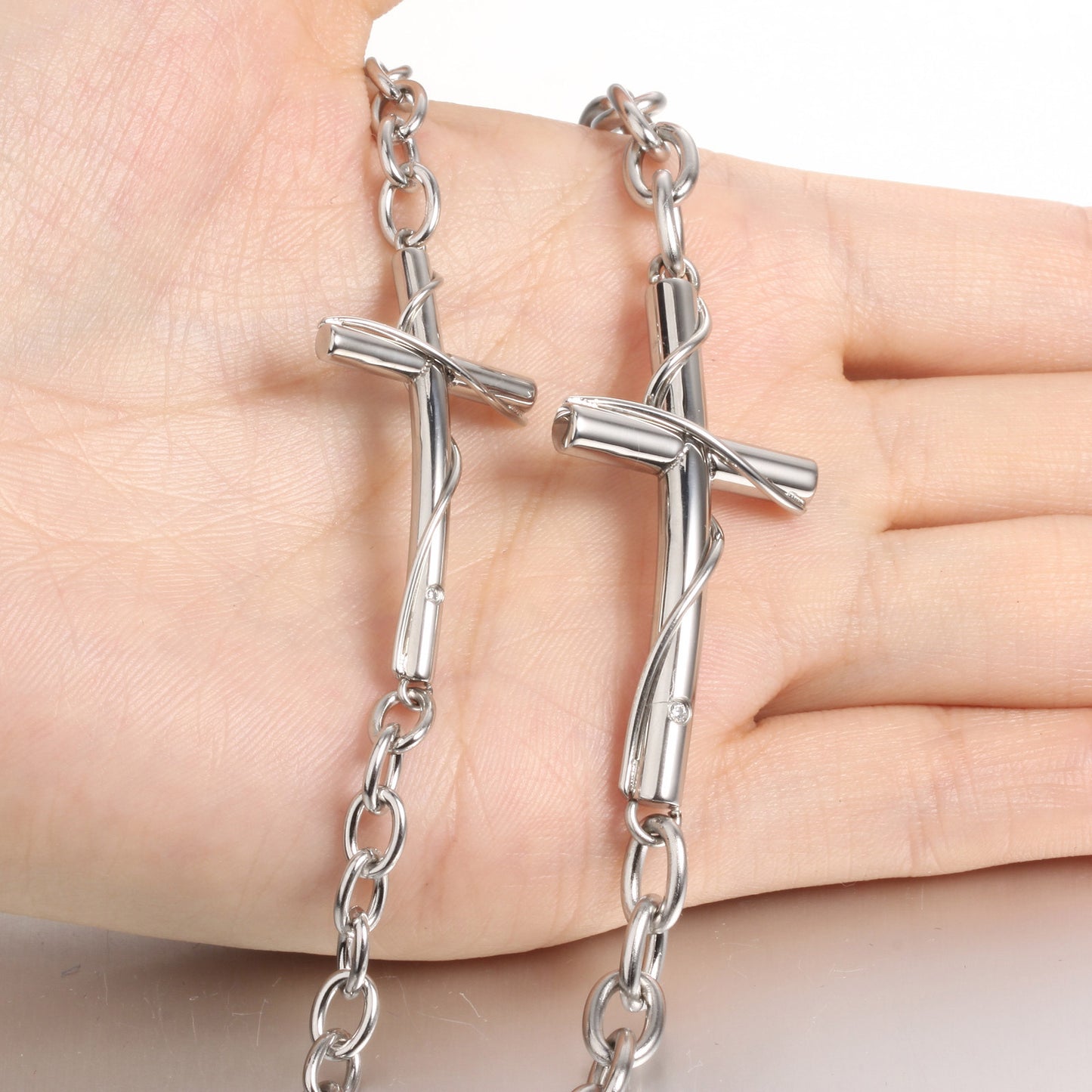 Titanium Steel Couple Bracelet with Classic Cross Design