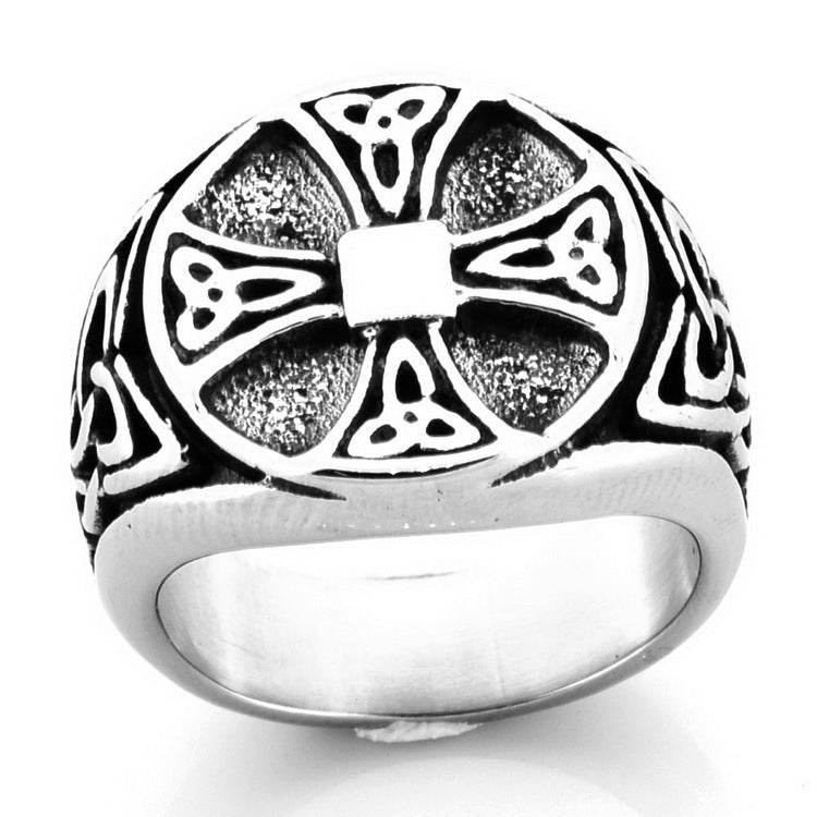 Cross Pattern Carved Ring in Stainless Steel