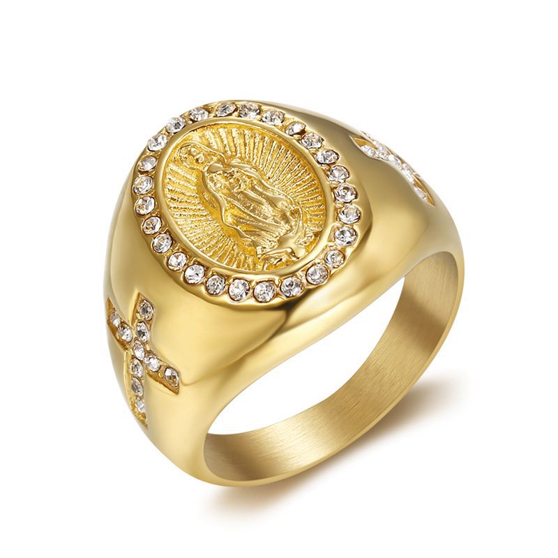 Men's Gold Plated Diamond Virgin Mary Ring