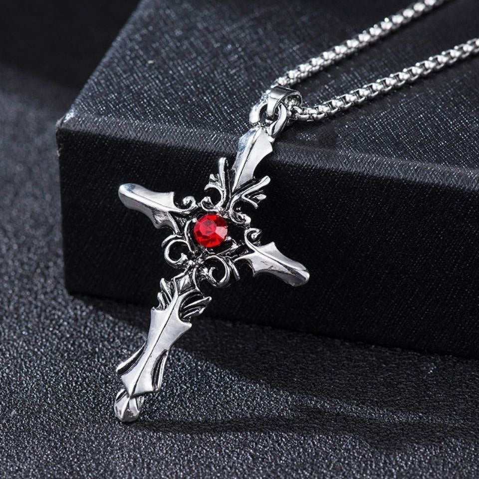 Retro cross pendant necklace with diamonds