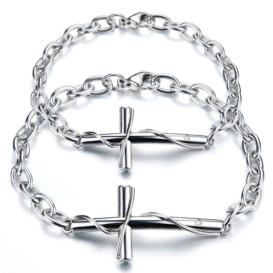 Titanium steel couple bracelet with cross design