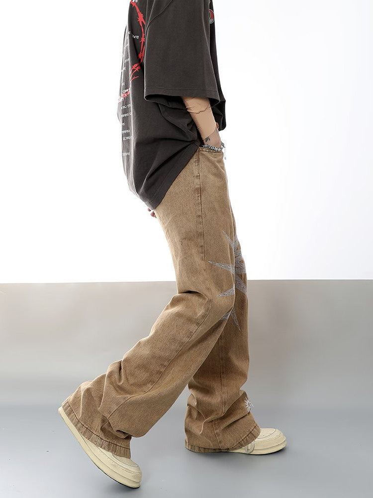 Men's Loose Fit Hip Hop Star Embroidered Jeans