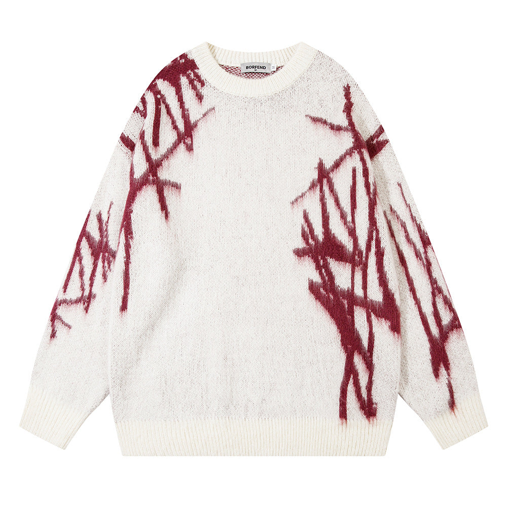 Men's Hip Hop Graffiti Embroidered Crew Neck Sweater