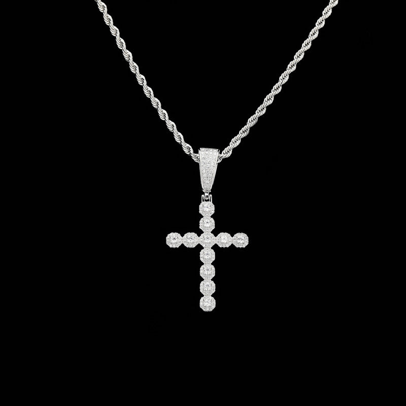 Iced-out cross pendant necklace, hip hop style