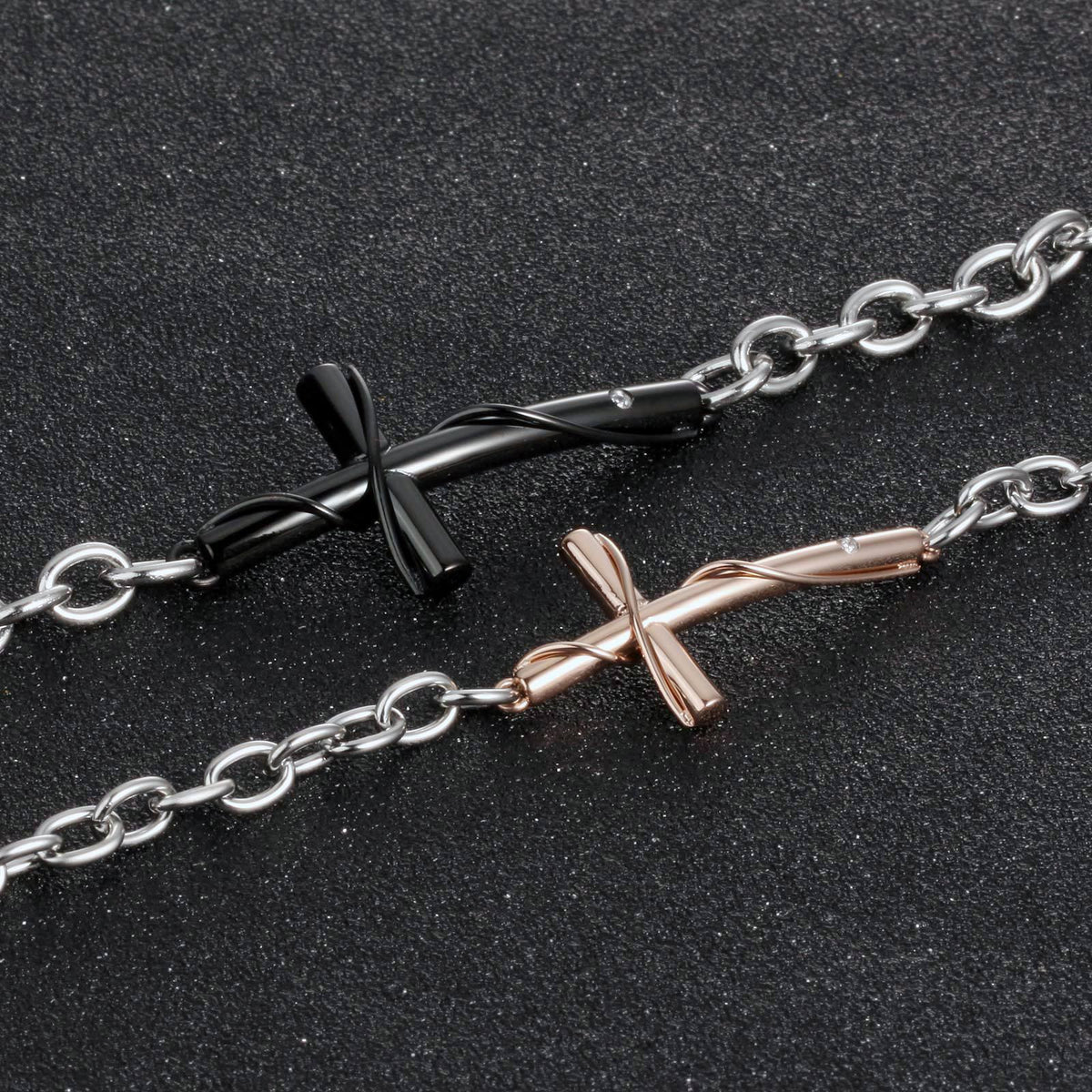 Titanium Steel Couple Bracelet with Classic Cross Design