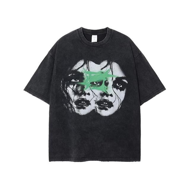 T-Shirt de Algodão com Gráfico Caveira Retro para Homem