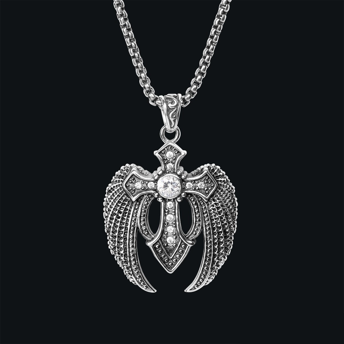 Rhinestone cross wing necklace