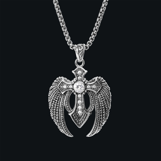 Rhinestone cross wing necklace