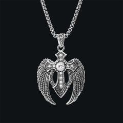 Creative Hip Hop Rhinestone Cross Wing Necklace